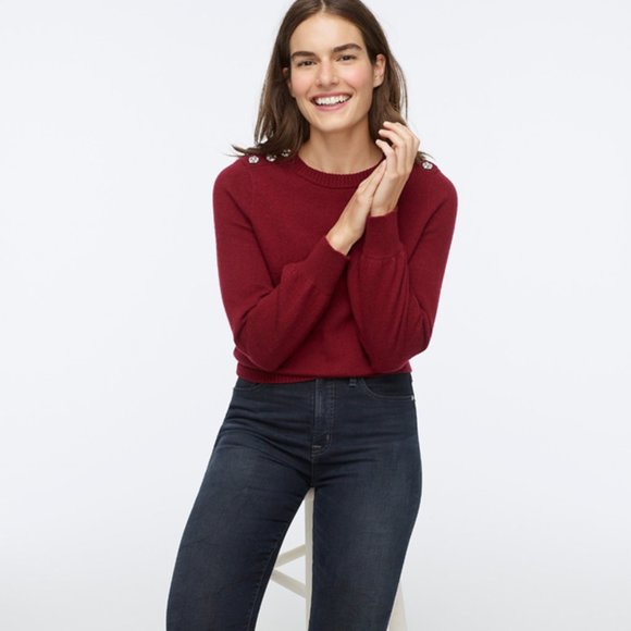 NWT J. Crew Crewneck Sweater with Jeweled Buttons - Picture 1 of 8